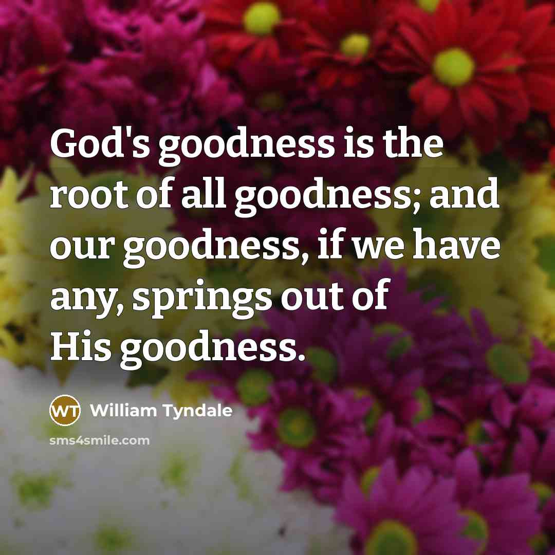 “God's goodness is the root of all goodness; and our…” quote by William Tyndale