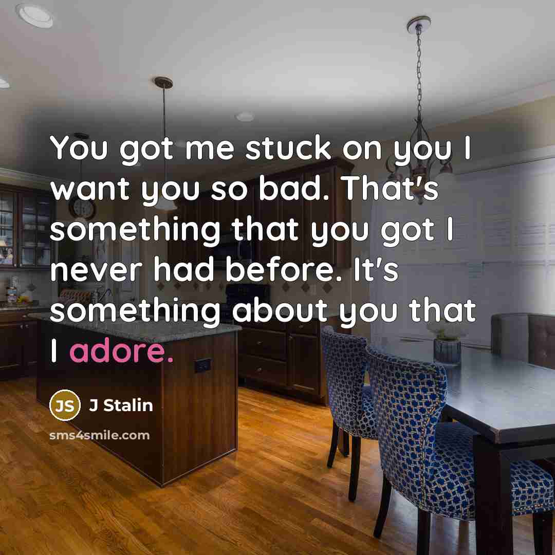 “You got me stuck on you I want you so bad. That's something that you got I never had before. It's something about you that I adore.” quote by J Stalin