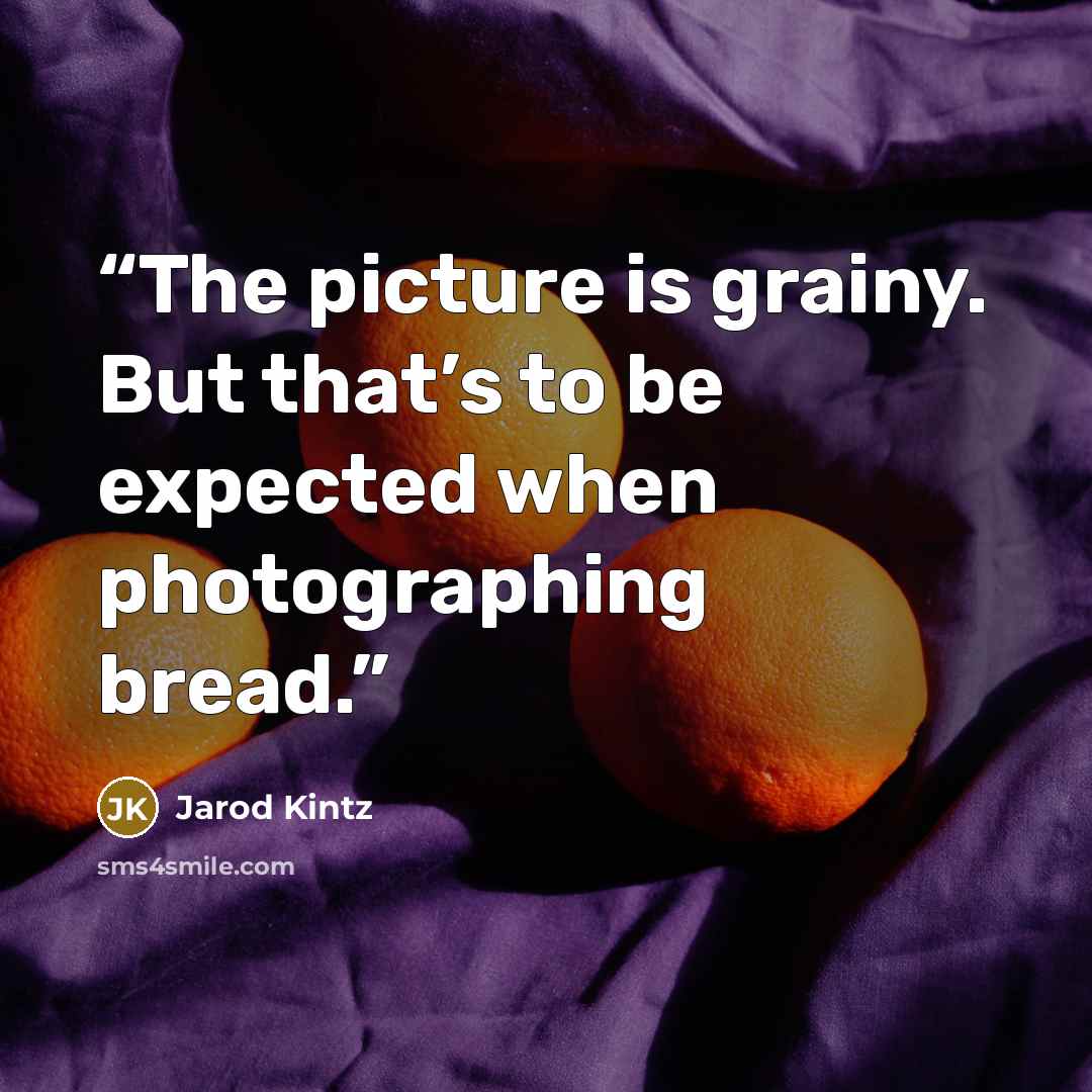 “The picture is grainy. But that’s to be expected when photographing bread.” quote by Jarod Kintz