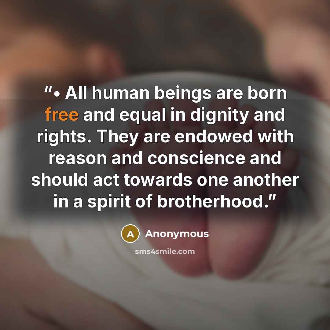“• All human beings are born free and equal in dignity and rights. They are endowed with reason and conscience and should act towards one another in a spirit of brotherhood.” quote by Anonymous