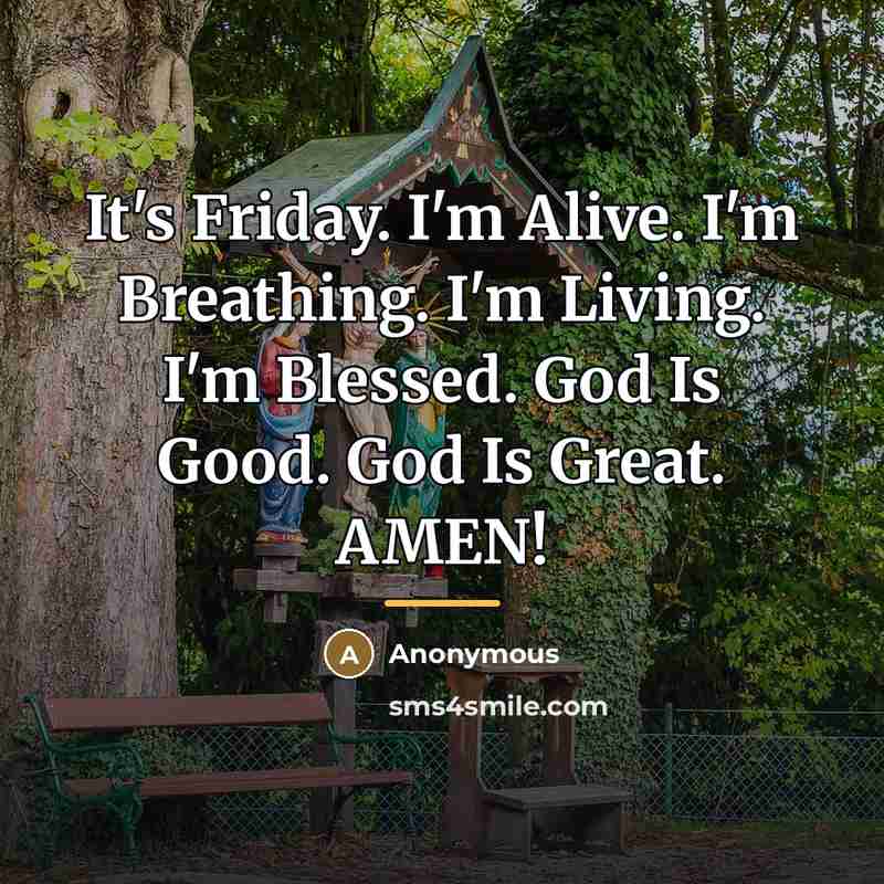 “It's Friday. I'm Alive. I'm Breathing. I'm Living. I'm Blessed.…” quote by Anonymous