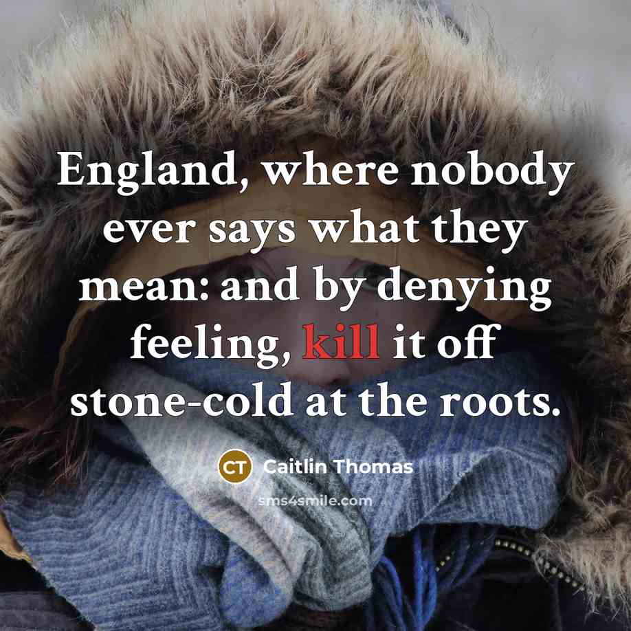 “England, where nobody ever says what they mean: and by…” quote by Caitlin Thomas