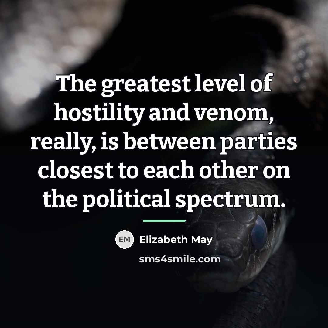 “The greatest level of hostility and venom, really, is between…” quote by Elizabeth May