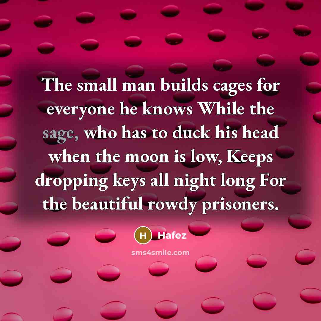 “The small man builds cages for everyone he knows While…” quote by Hafez