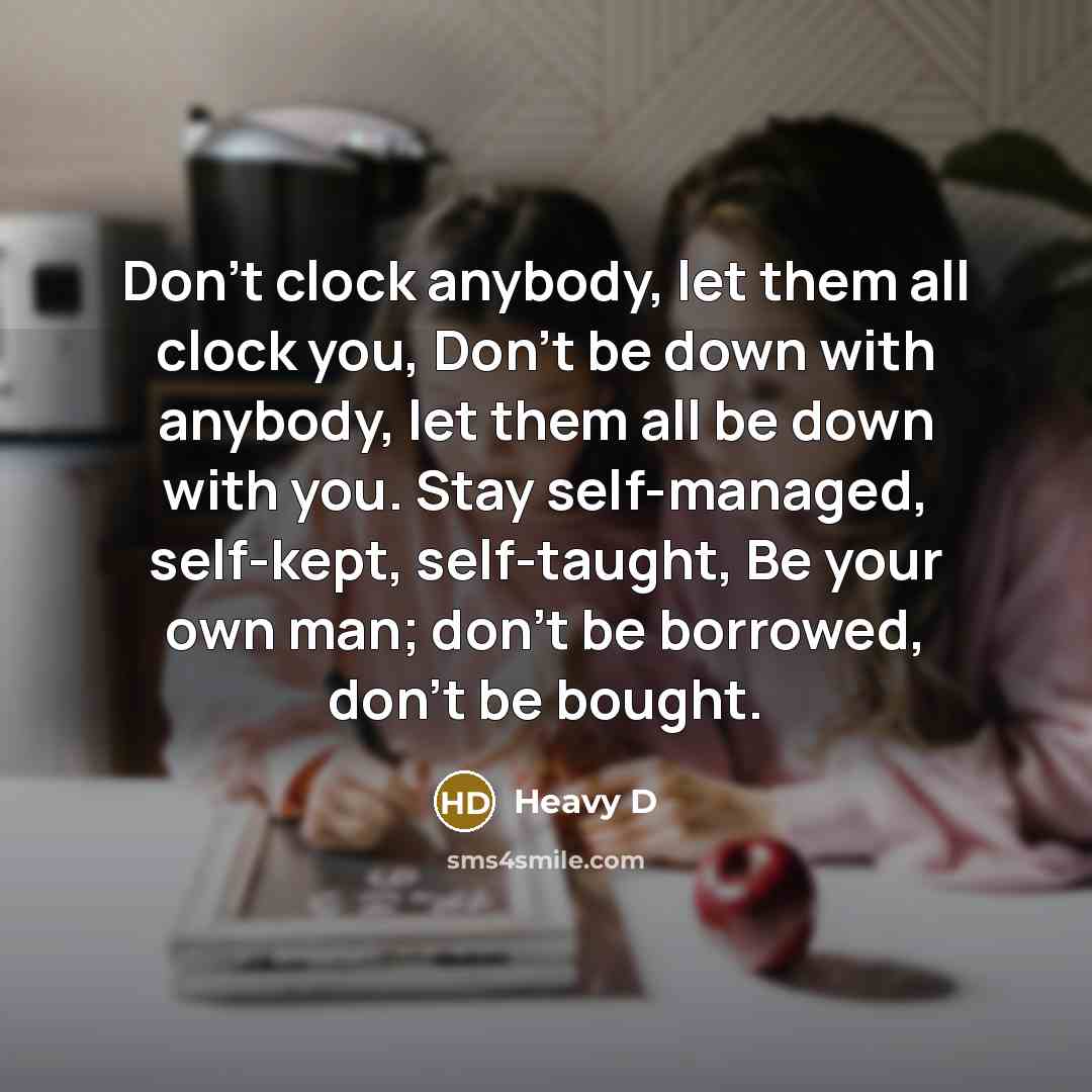“Don't clock anybody, let them all clock you, Don't be…” quote by Heavy D