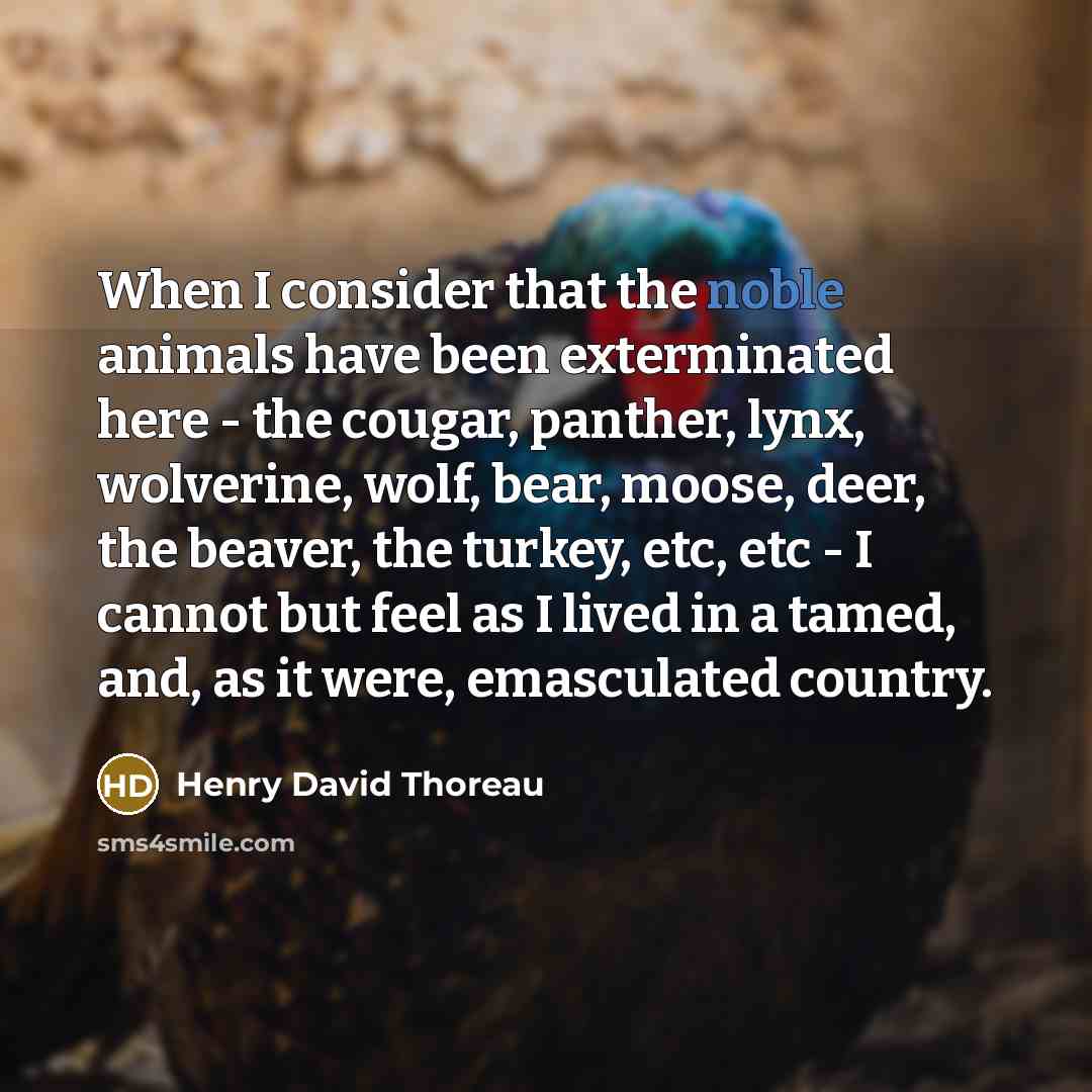 “When I consider that the noble animals have been exterminated…” quote by Henry David Thoreau