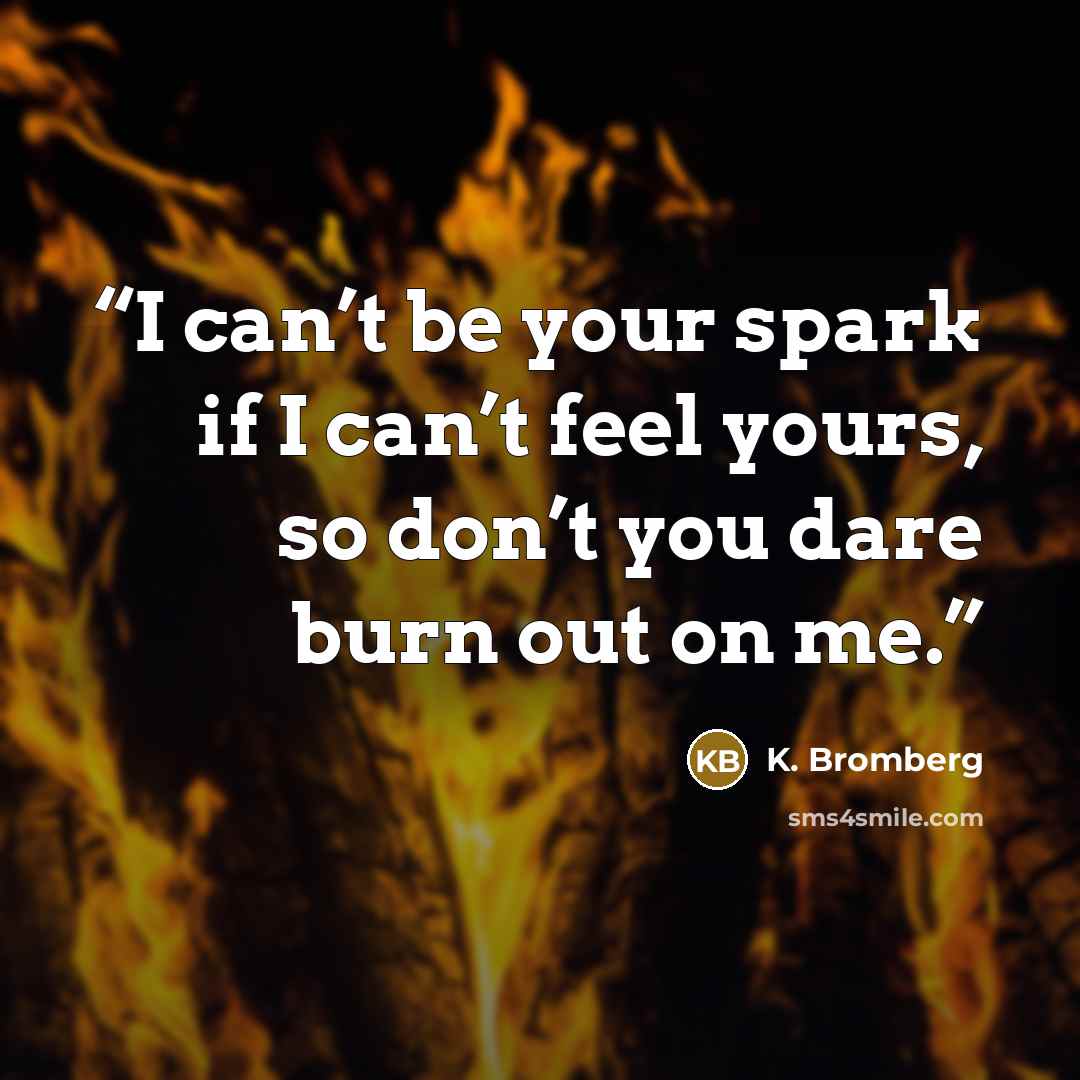 “I can’t be your spark if I can’t feel yours, so don’t you dare burn out on me.” quote by K. Bromberg
