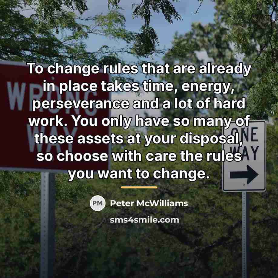 “To change rules that are already in place takes time,…” quote by Peter McWilliams