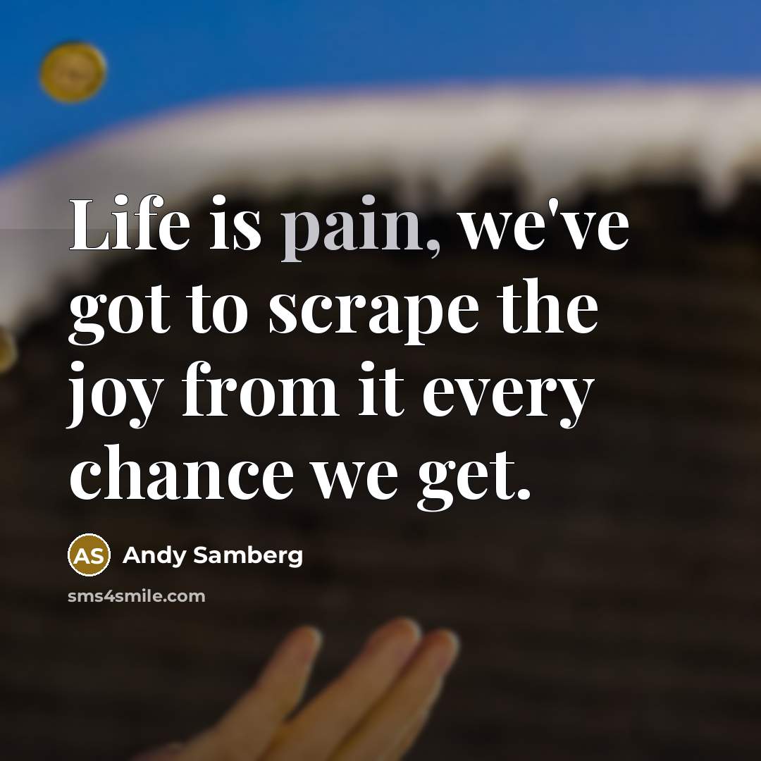 “Life is pain, we've got to scrape the joy from…” quote by Andy Samberg