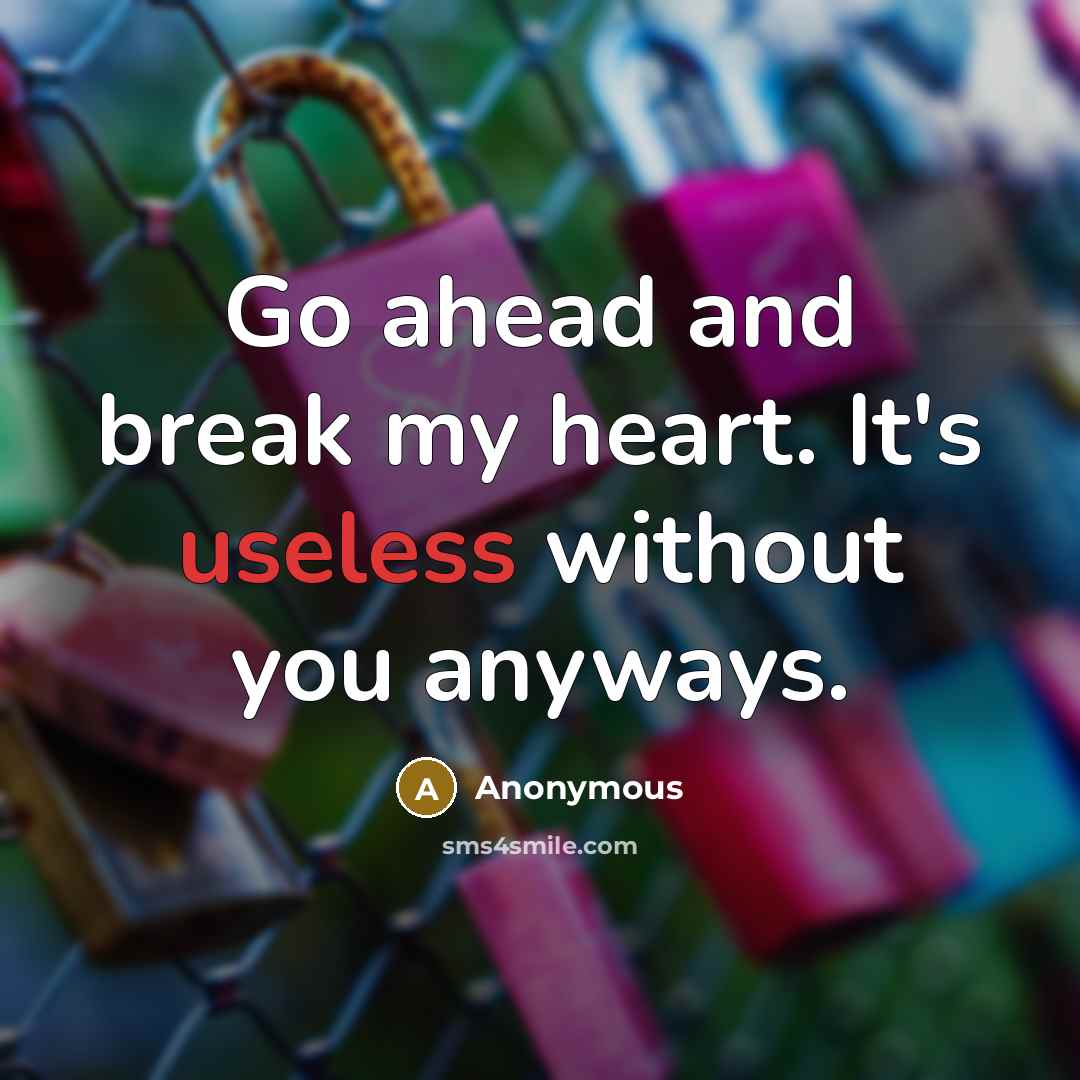 “Go ahead and break my heart. It's useless without you…” quote by Anonymous