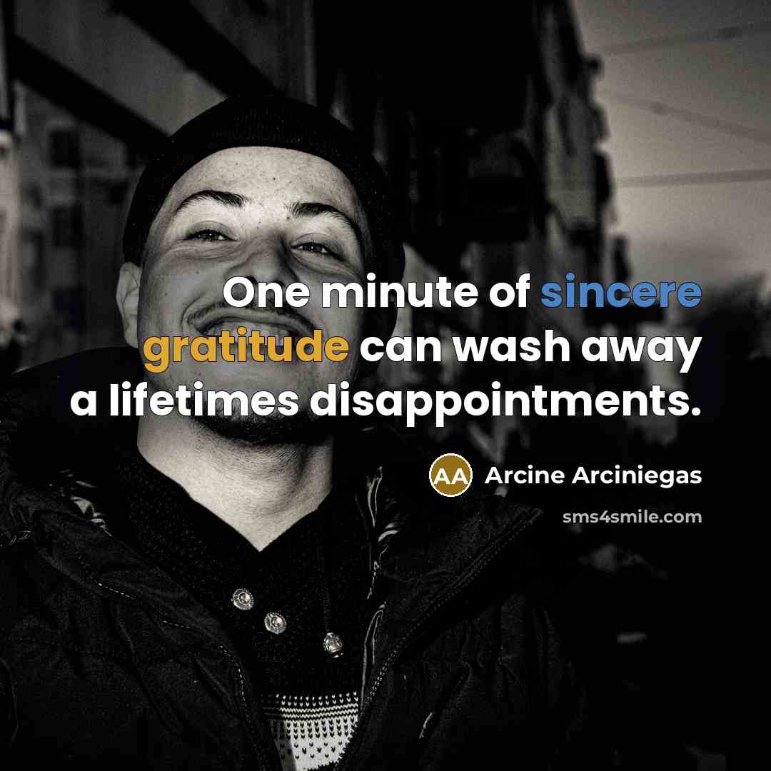 “One minute of sincere gratitude can wash away a lifetimes…” quote by Arcine Arciniegas