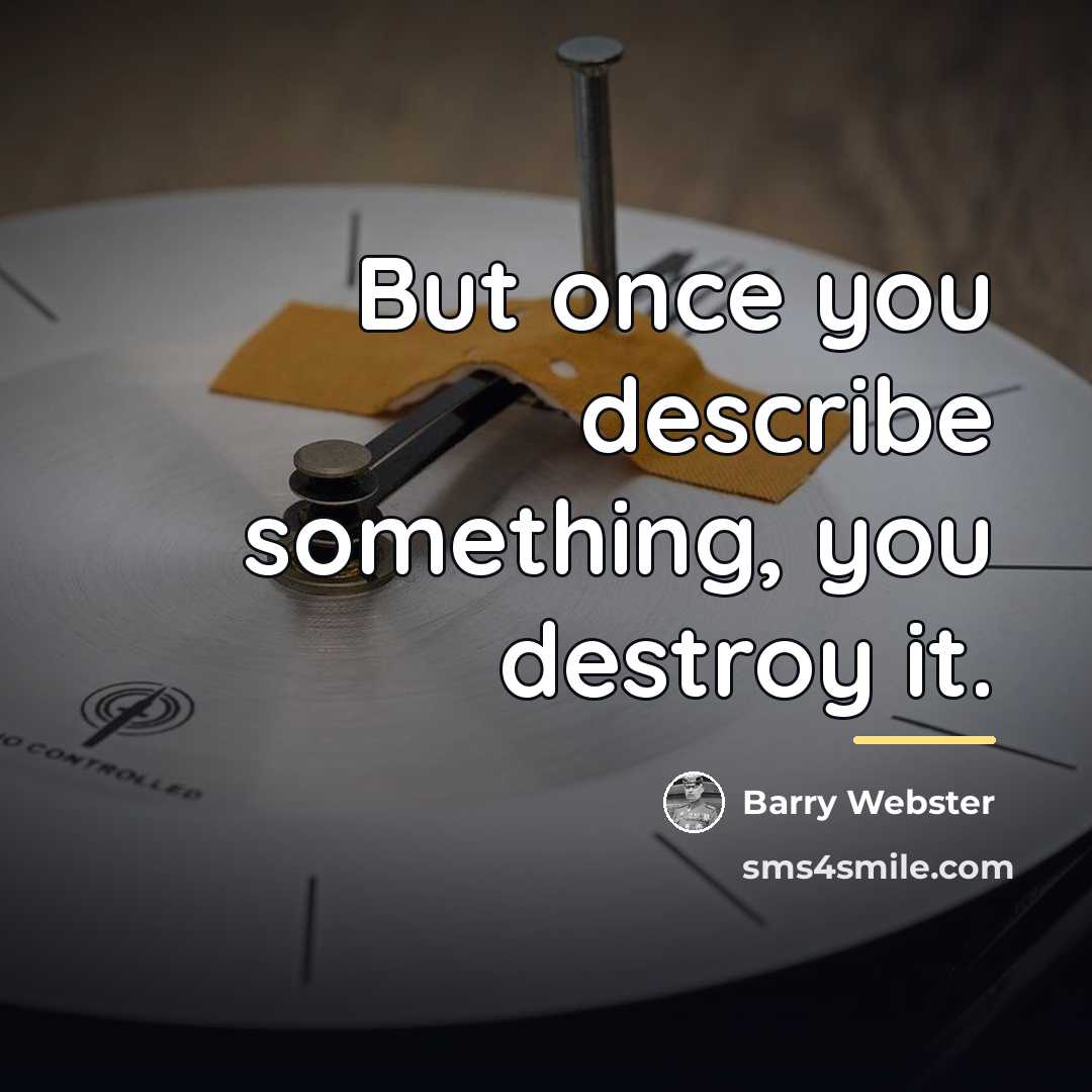 “But once you describe something, you destroy it.…” quote by Barry Webster