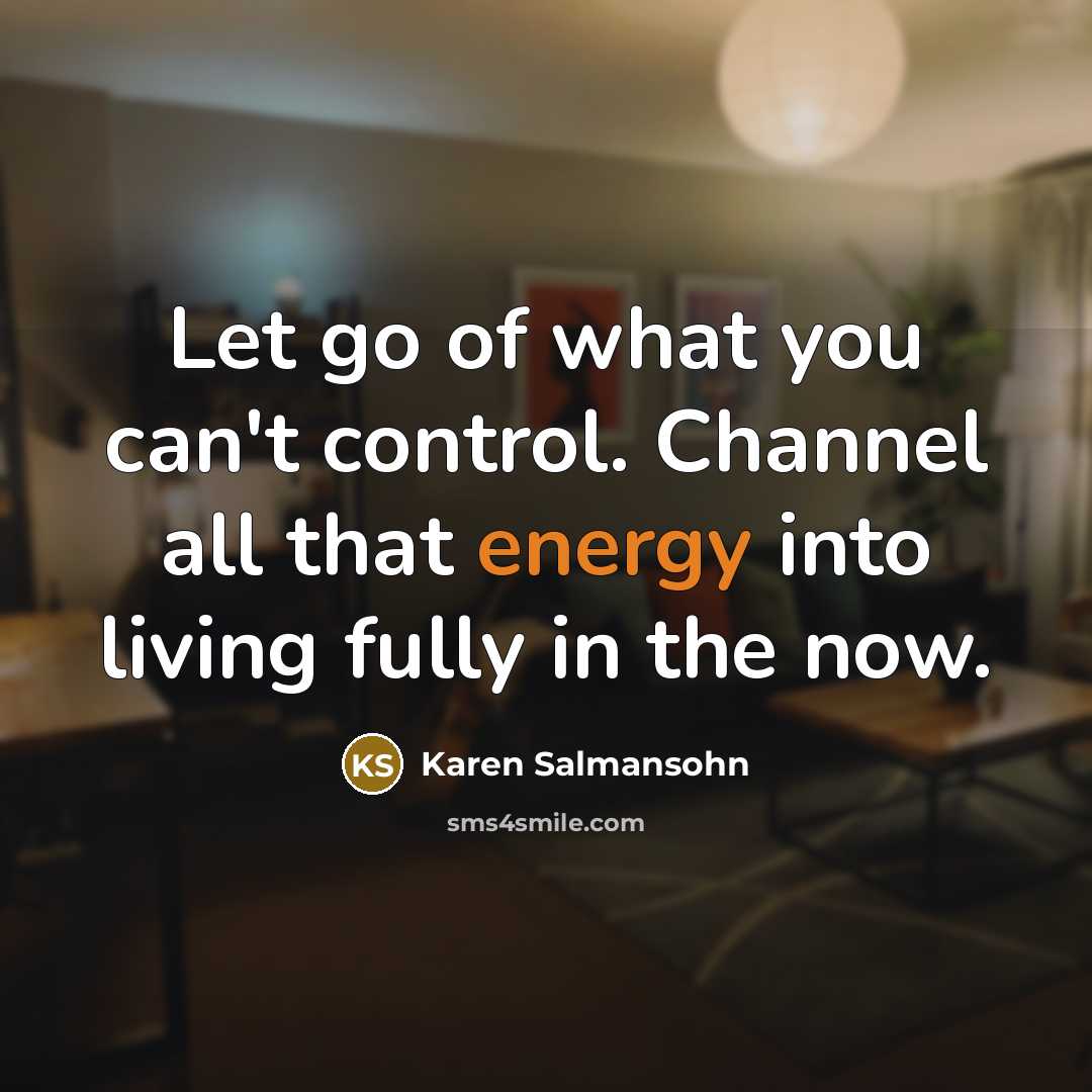 “Let go of what you can't control. Channel all that energy into living fully in the now.” quote by Karen Salmansohn