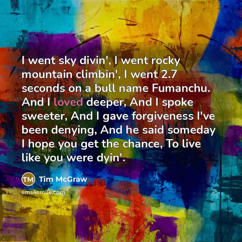 “I went sky divin', I went rocky mountain climbin', I…” quote by Tim McGraw