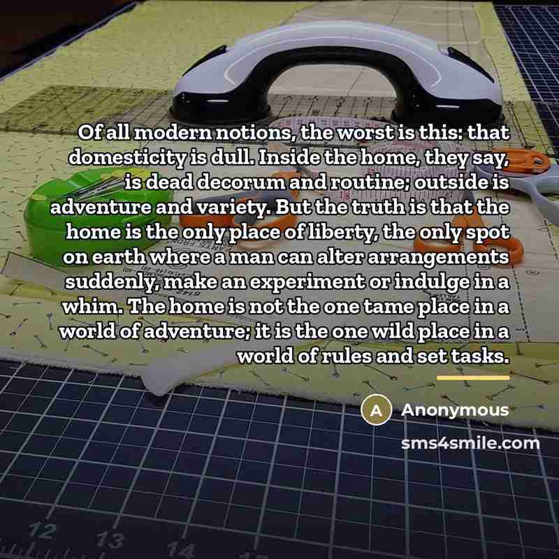 “Of all modern notions, the worst is this: that domesticity…” quote by Anonymous