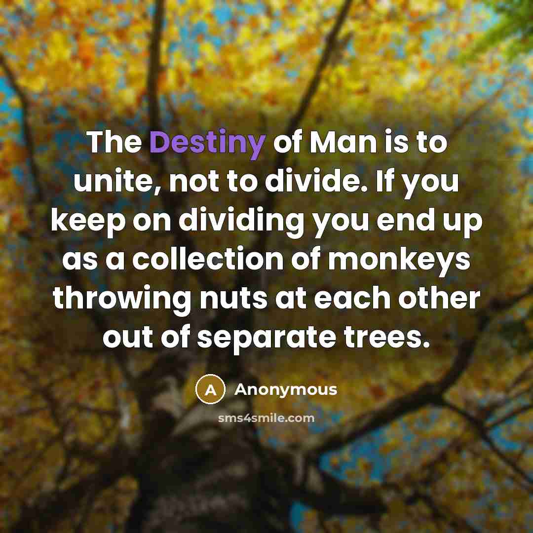 “The Destiny of Man is to unite, not to divide.…” quote by Anonymous
