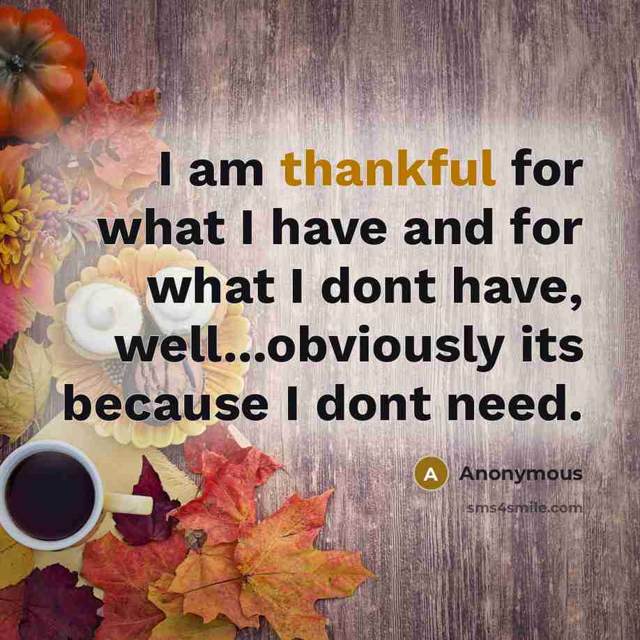 “I am thankful for what I have and for what…” quote by Anonymous