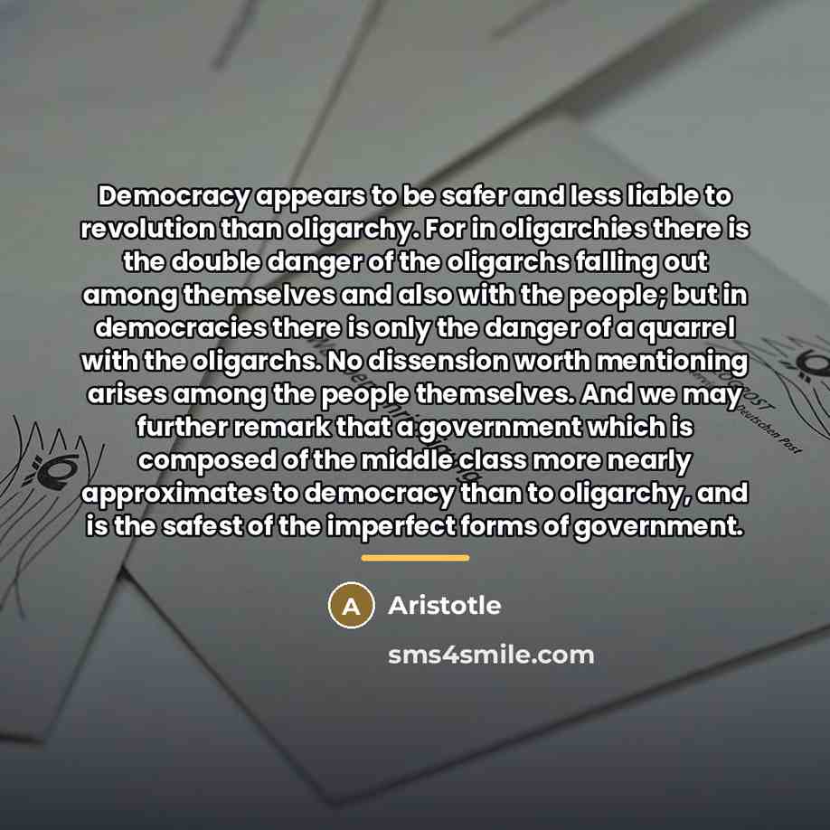 “Democracy appears to be safer and less liable to revolution…” quote by Aristotle