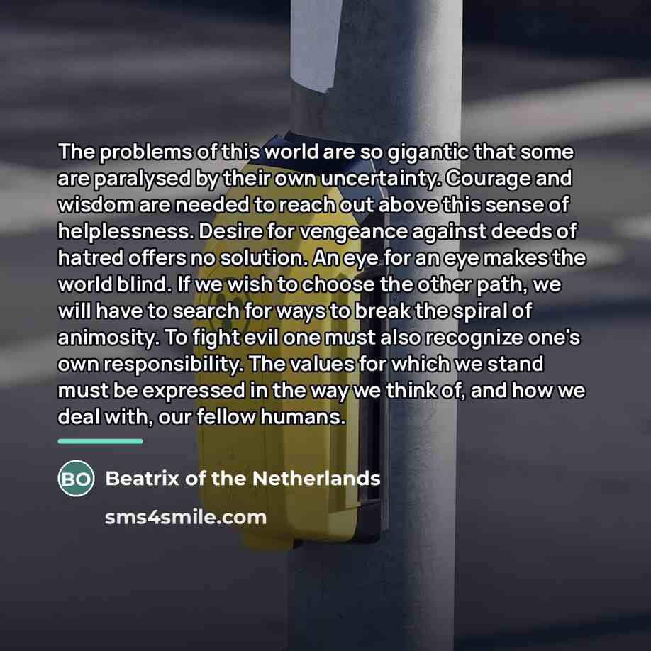 “The problems of this world are so gigantic that some…” quote by Beatrix of the Netherlands