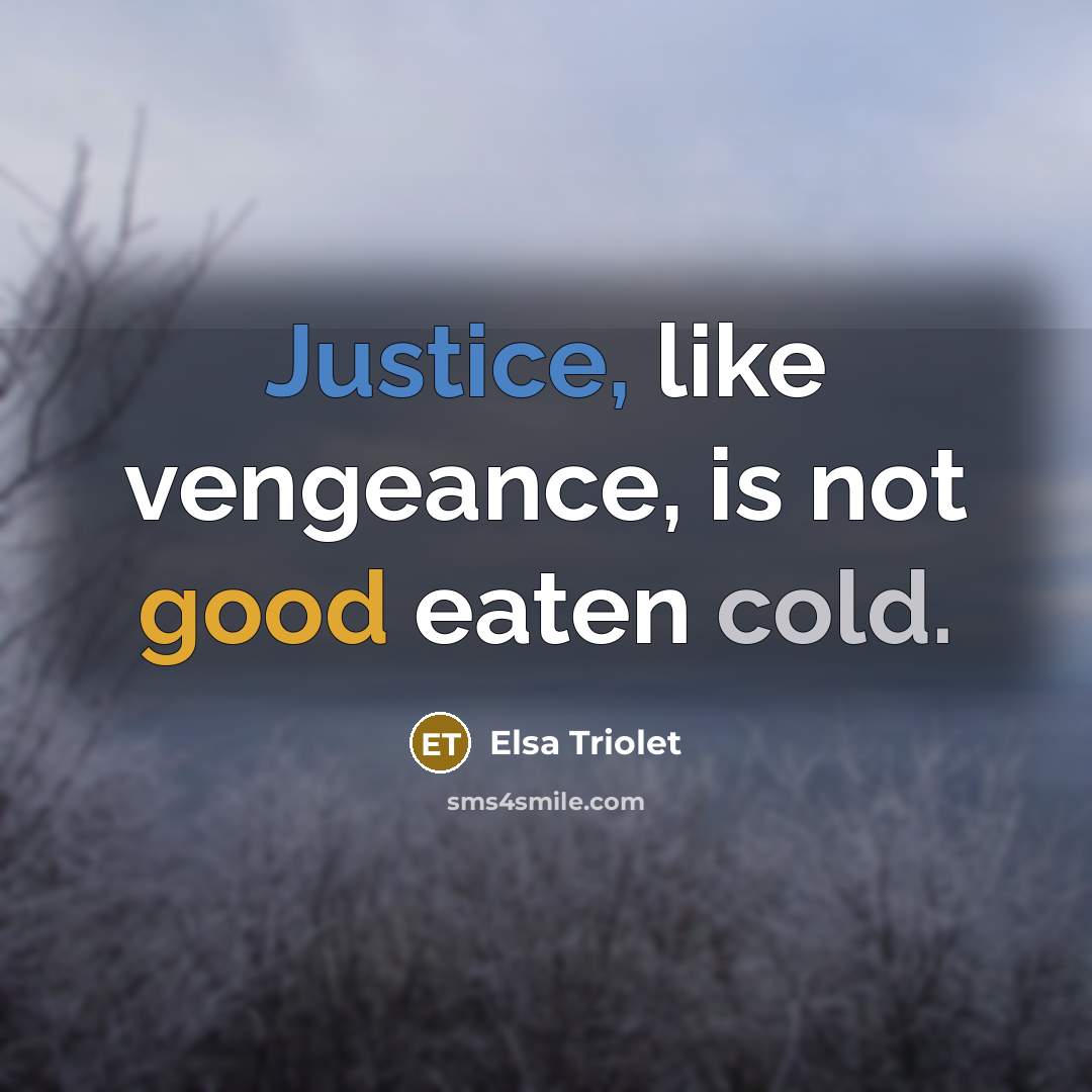 “Justice, like vengeance, is not good eaten cold.…” quote by Elsa Triolet