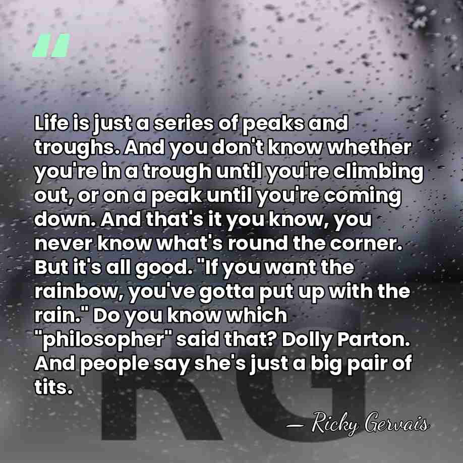 Life is just a series of peaks and troughs. And you don't&hellip; - Ricky Gervais