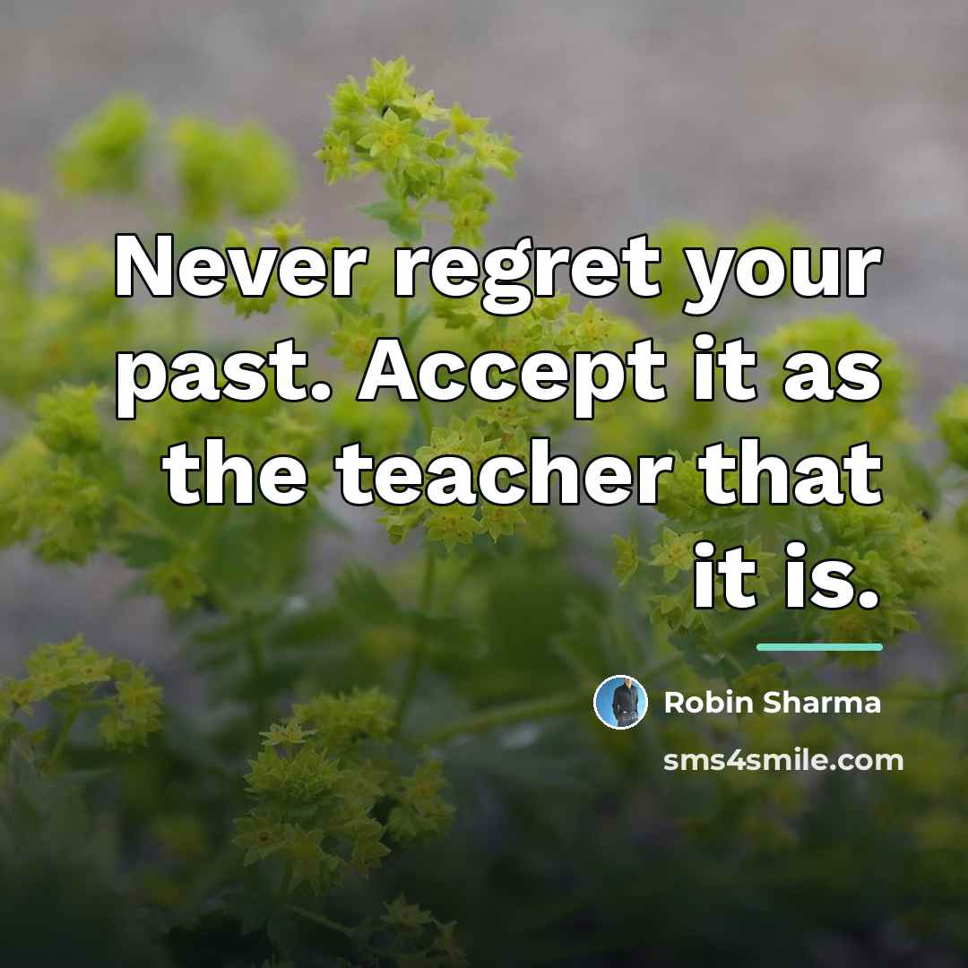 “Never regret your past. Accept it as the teacher that…” quote by Robin Sharma
