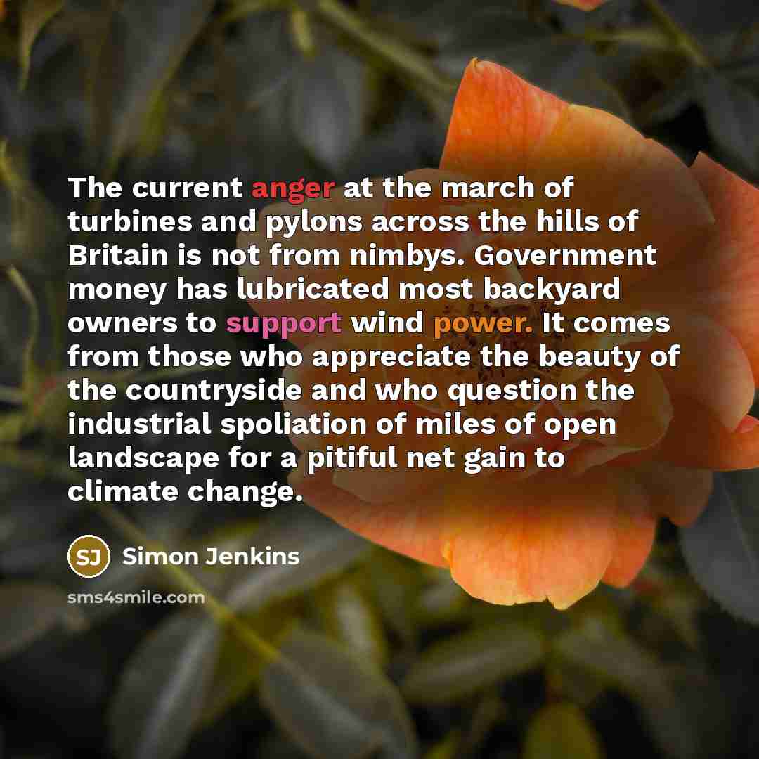 “The current anger at the march of turbines and pylons…” quote by Simon Jenkins