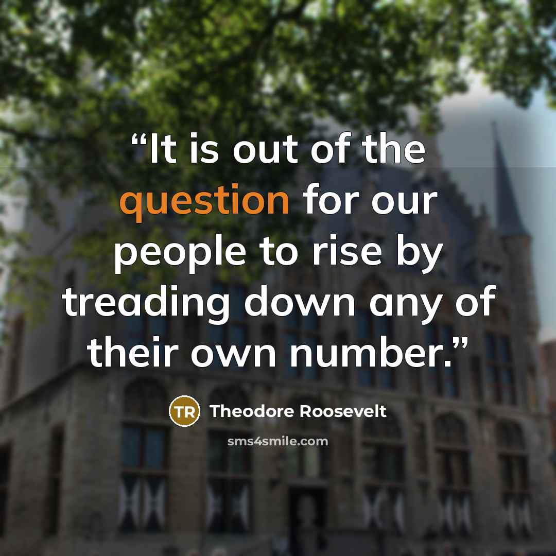 “It is out of the question for our people to rise by treading down any of their own number.” quote by Theodore Roosevelt