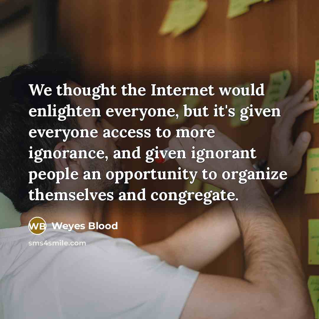 “We thought the Internet would enlighten everyone, but it's given…” quote by Weyes Blood