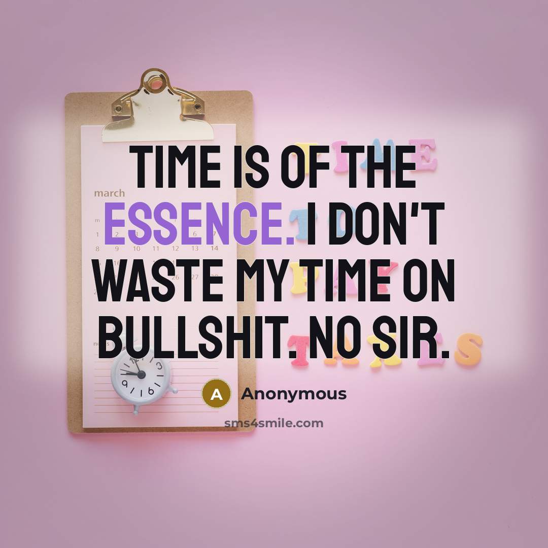 “Time is of the essence. I don't waste my time on bullshit. No sir.” quote by Anonymous