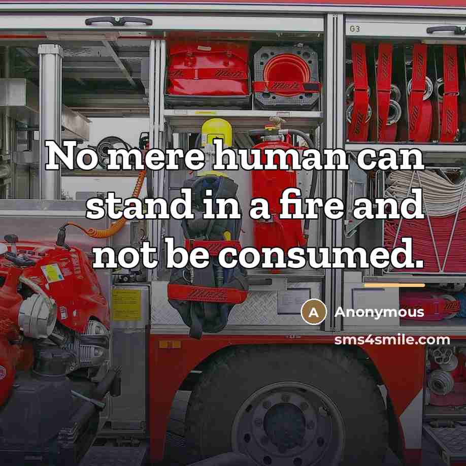 “No mere human can stand in a fire and not…” quote by Anonymous
