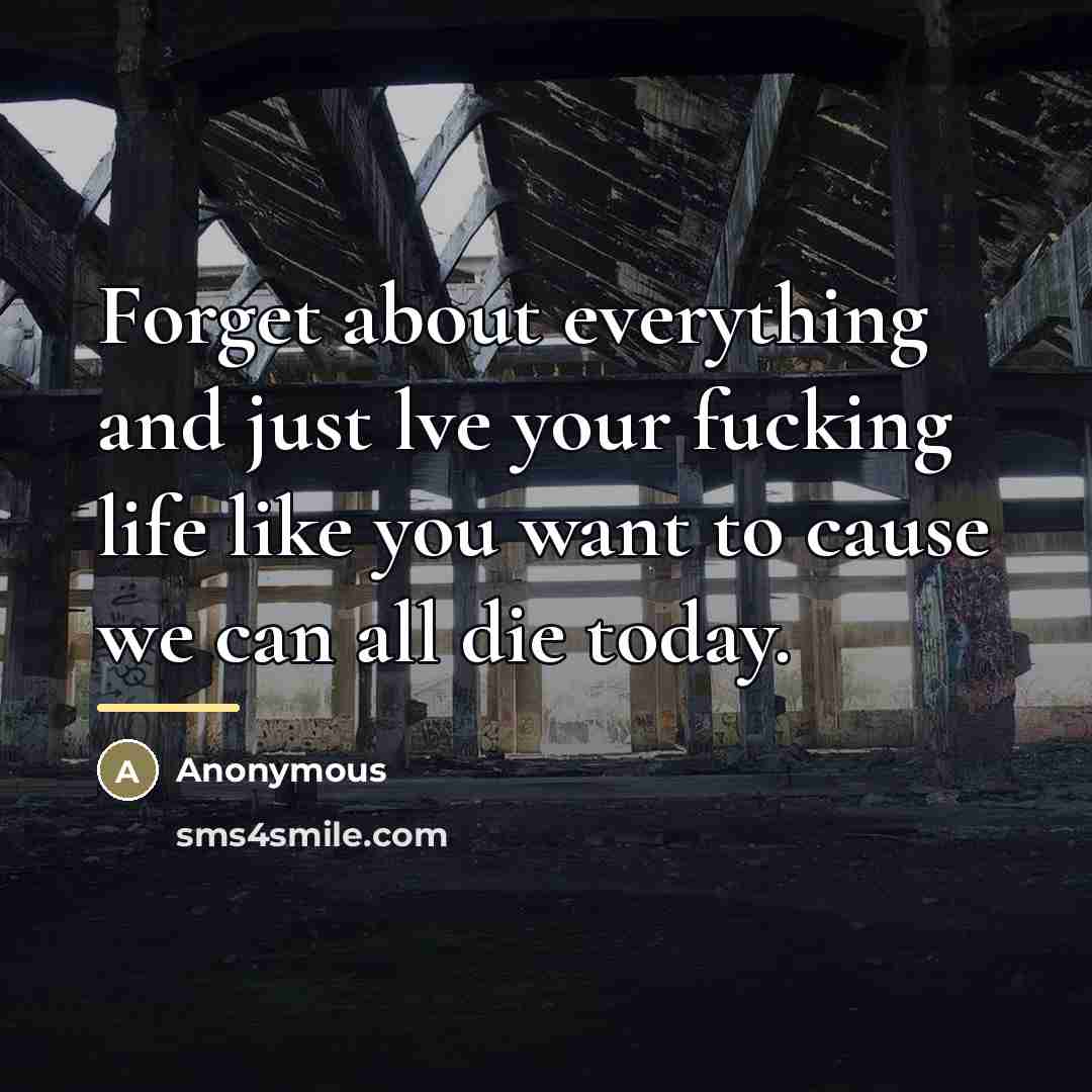 “Forget about everything and just lve your fucking life like…” quote by Anonymous