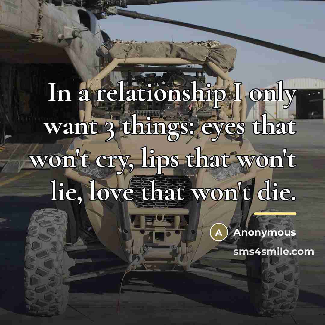 “In a relationship I only want 3 things: eyes that…” quote by Anonymous