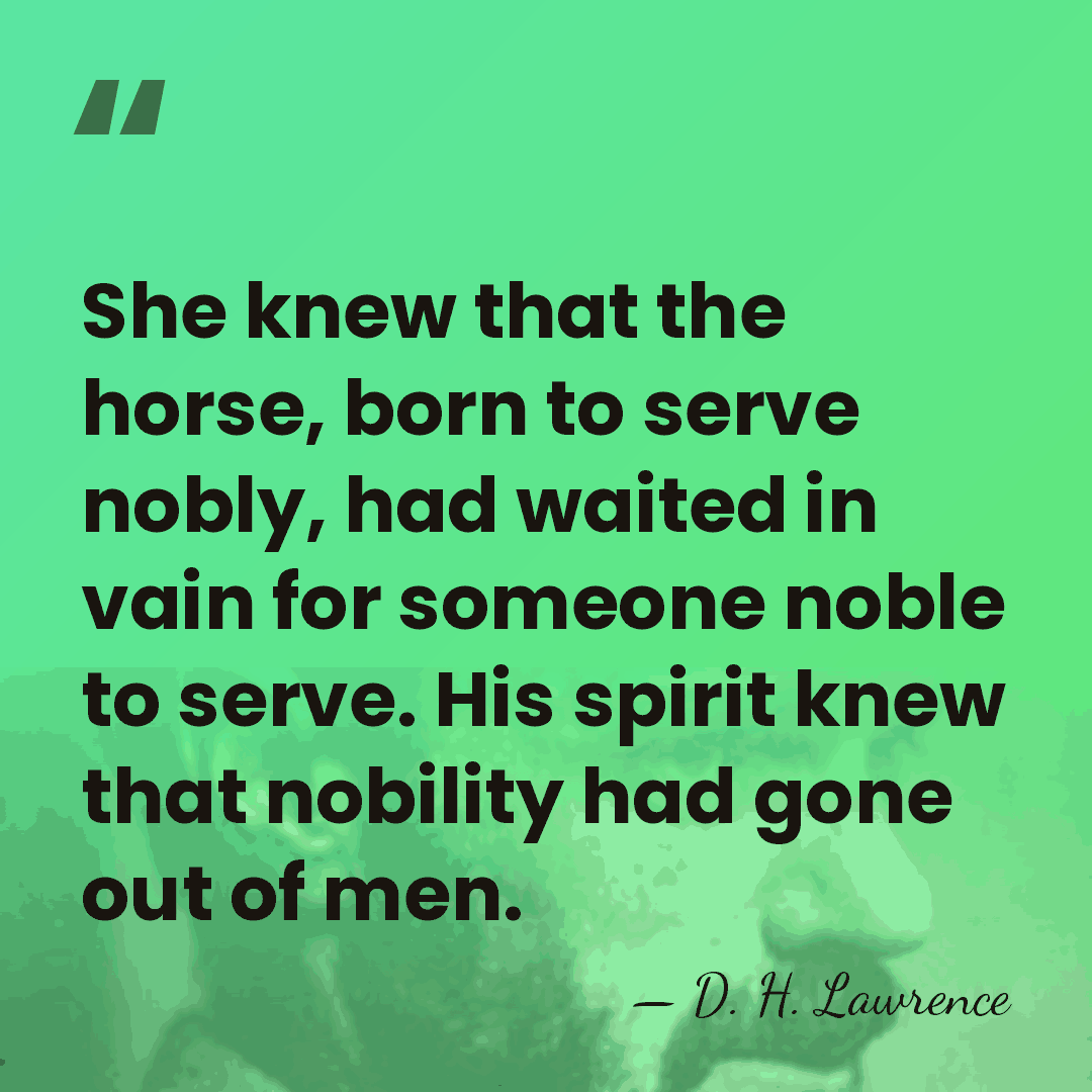 She knew that the horse, born to serve nobly, had waited in&hellip; - D. H. Lawrence