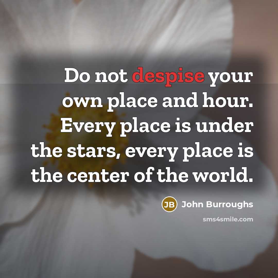 “Do not despise your own place and hour. Every place…” quote by John Burroughs
