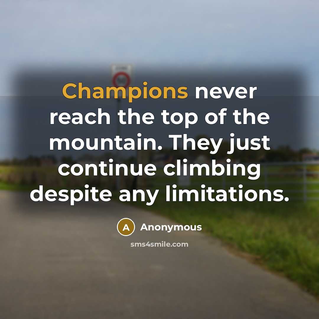 “Champions never reach the top of the mountain. They just…” quote by Anonymous