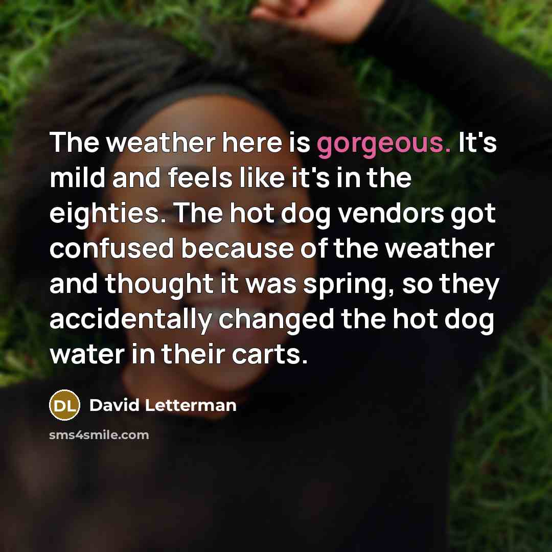 “The weather here is gorgeous. It's mild and feels like…” quote by David Letterman