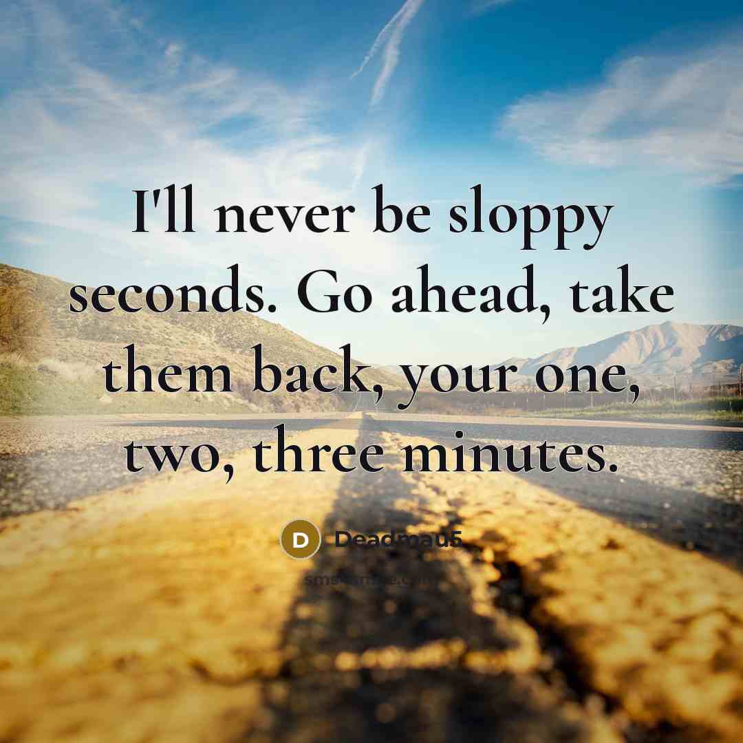 “I'll never be sloppy seconds. Go ahead, take them back, your one, two, three minutes.” quote by Deadmau5