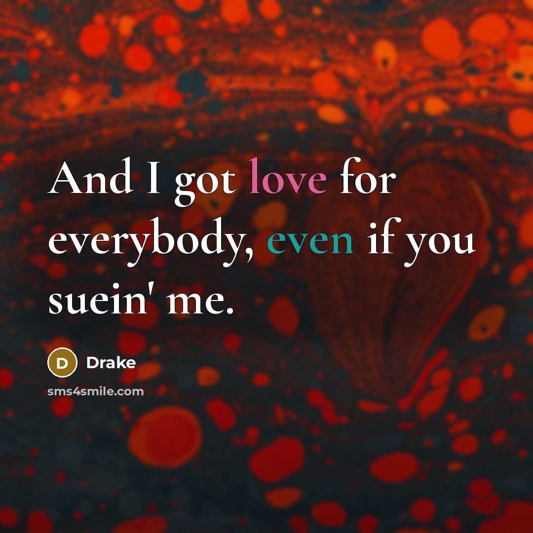 “And I got love for everybody, even if you suein'…” quote by Drake