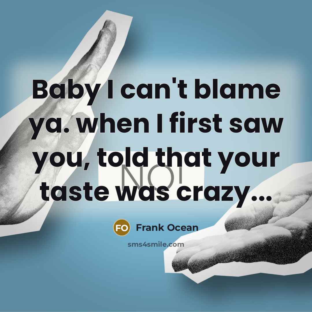 “Baby I can't blame ya. when I first saw you,…” quote by Frank Ocean
