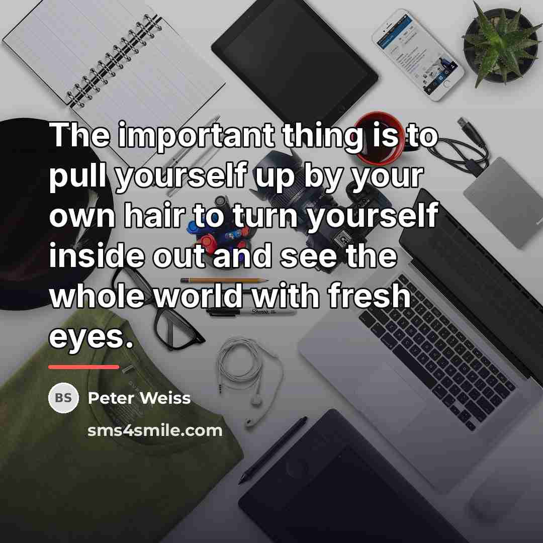 “The important thing is to pull yourself up by your…” quote by Peter Weiss