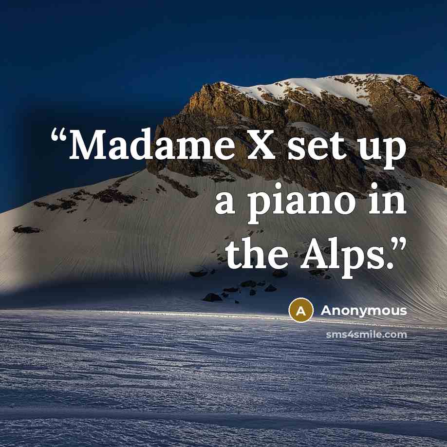 “Madame X set up a piano in the Alps.” quote by Anonymous