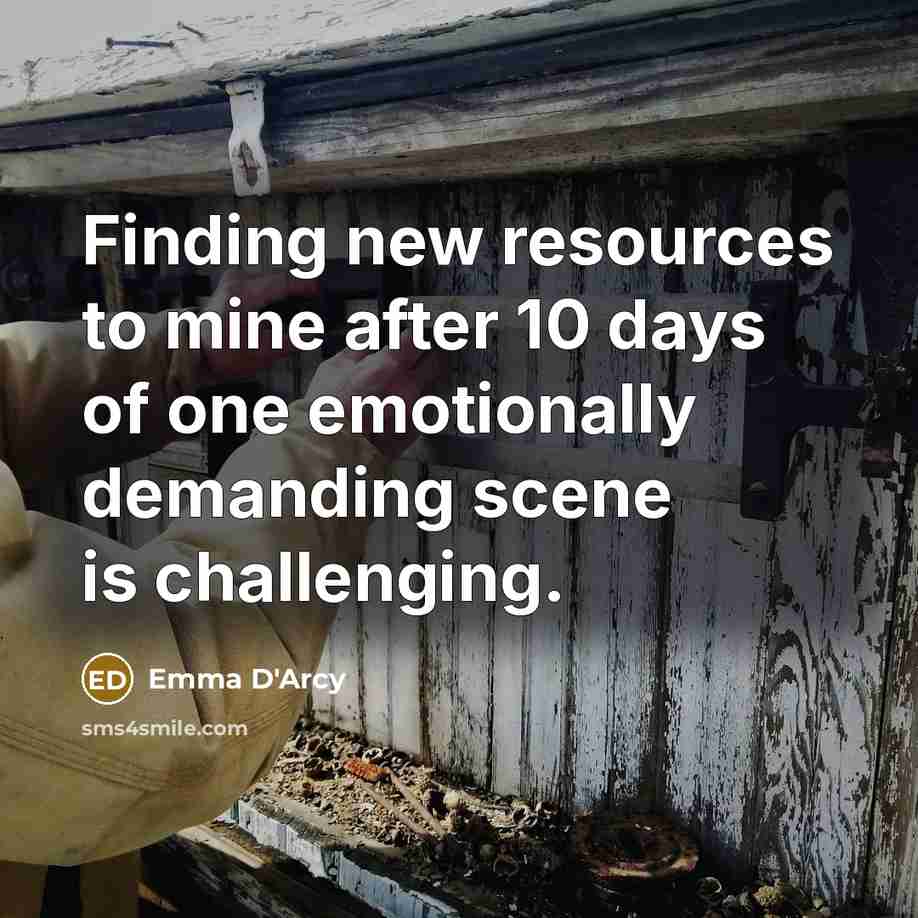“Finding new resources to mine after 10 days of one…” quote by Emma D'Arcy
