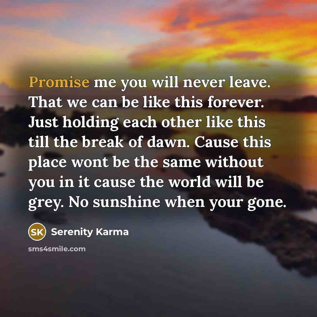 “Promise me you will never leave. That we can be…” quote by Serenity Karma