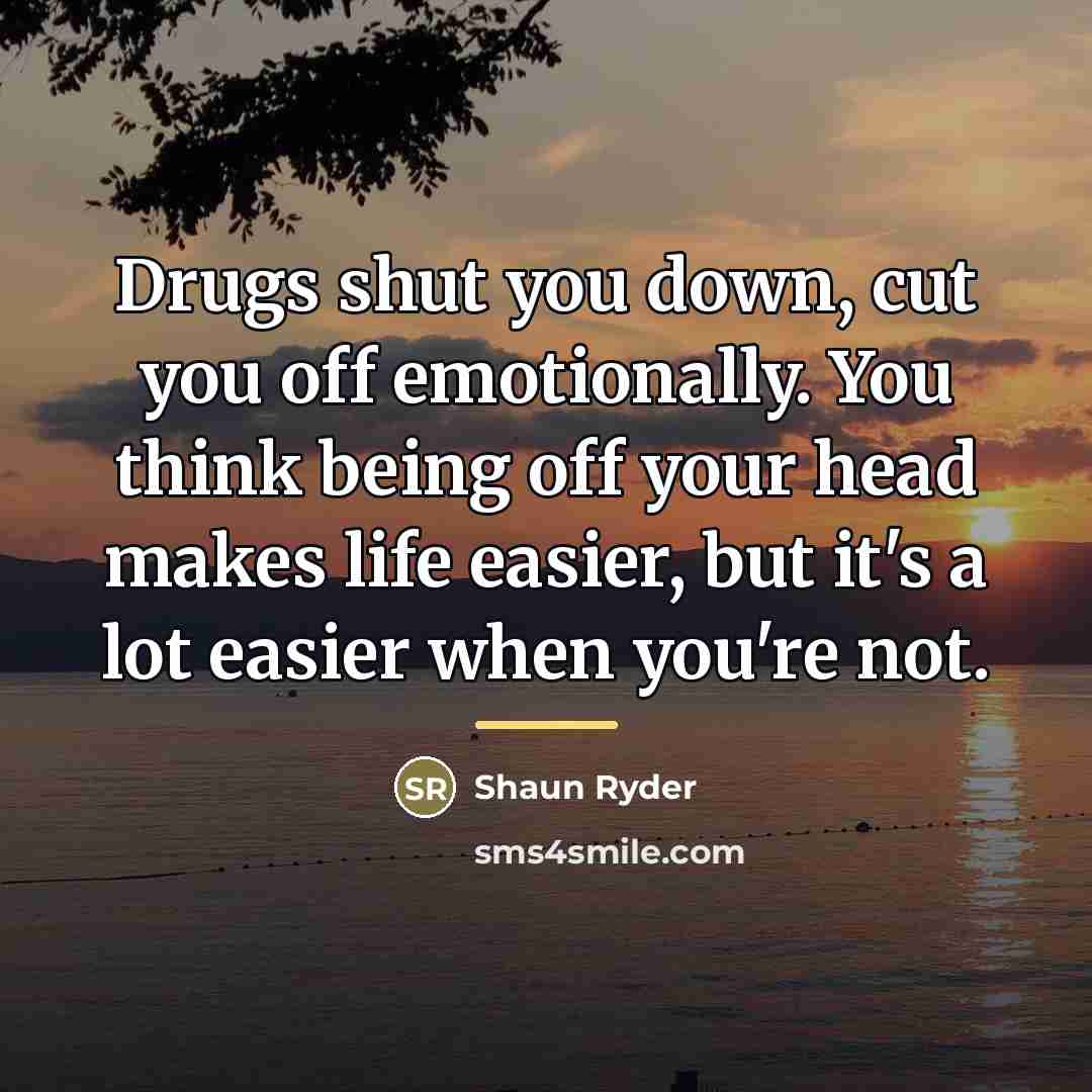 “Drugs shut you down, cut you off emotionally. You think…” quote by Shaun Ryder