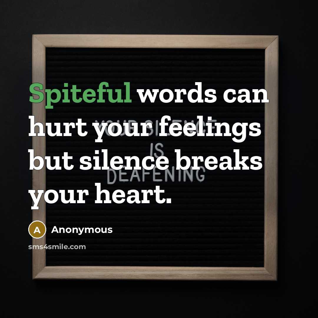 “Spiteful words can hurt your feelings but silence breaks your…” quote by Anonymous