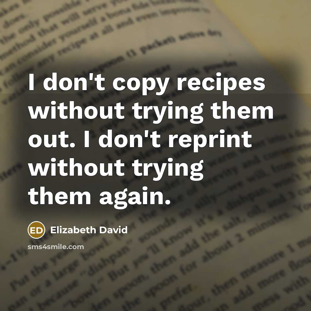 “I don't copy recipes without trying them out. I don't…” quote by Elizabeth David