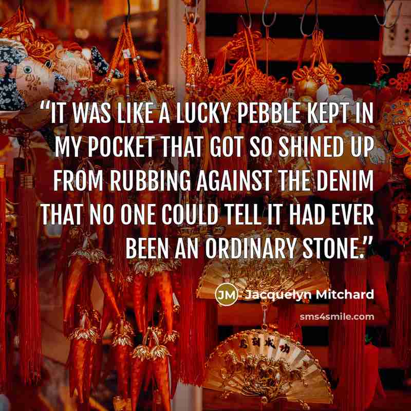 “It was like a lucky pebble kept in my pocket that got so shined up from rubbing against the denim that no one could tell it had ever been an ordinary stone.” quote by Jacquelyn Mitchard
