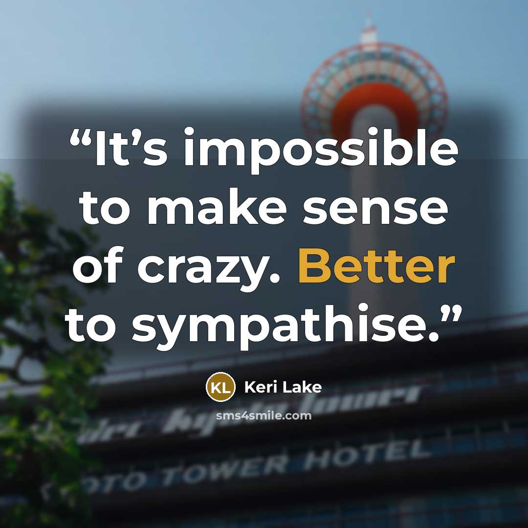 “It’s impossible to make sense of crazy. Better to sympathise.” quote by Keri Lake