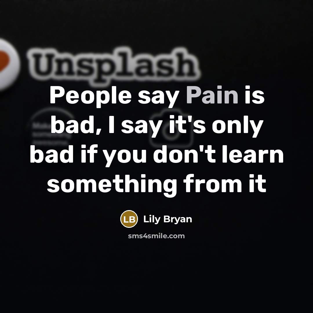 “People say Pain is bad, I say it's only bad if you don't learn something from it” quote by Lily Bryan